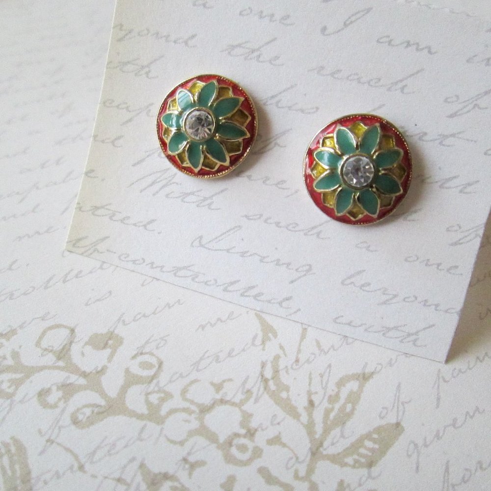 Colorful Button Boho Flower Earrings